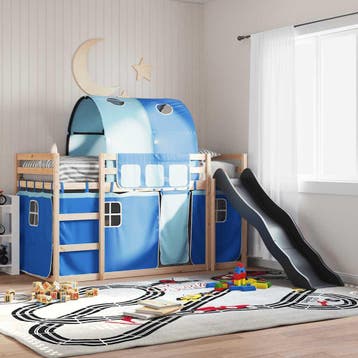 vidaXL Stapelbed met glijbaan en gordijnen blauw 80x200 cm, Verzenden