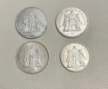 France. Lotto di 4 monete in argento, 1968/1978