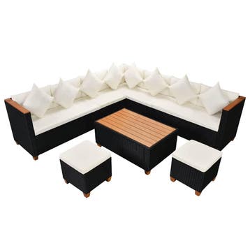 vidaXL 7-delige Loungeset met kussens poly rattan zwart, Verzenden, Nieuw, Loungeset