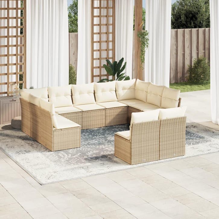 vidaXL 11-delige Tuinset met kussens poly rattan beige, Jardin & Terrasse, Ensembles de jardin, Envoi