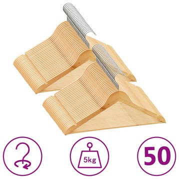 vidaXL 50-delige Kledinghangerset anti-slip hardhout, Verzenden
