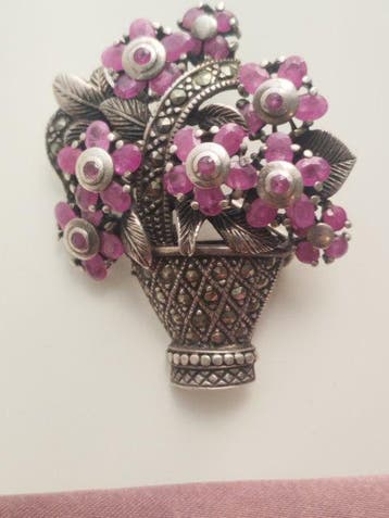 Sans prix de réserve - Broche Argent - 5.20ct. tw. Rubis -
