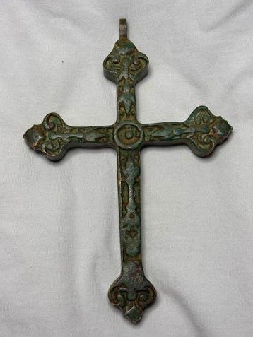 Brons - Hanger - Groot bronzen kruisbeeld - 15 cm, Antiek en Kunst