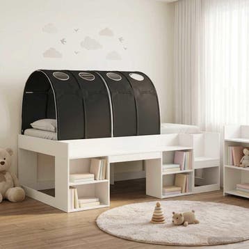 vidaXL Bedframe met Tunnel met plank 3 st Wit en zwart, Verzenden