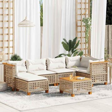 vidaXL 7-delige Loungeset met kussens poly rattan beige, Verzenden, Nieuw, Loungeset