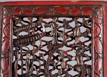 houtsnijwerk paneel - giltwood carving - Hout - China - 19e