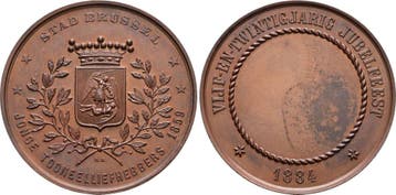 Brons medaille 1884 Belgie Leopold Ii 1865-1909, Verzenden