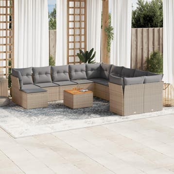 vidaXL 12-delige Loungeset met kussens poly rattan gemengd, Verzenden, Nieuw, Loungeset