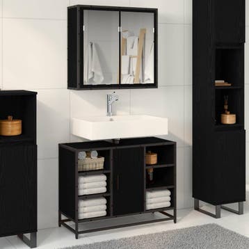 vidaXL Badkamermeubel Set 2 st Zwart Eiken 80 x 33 x 60 cm, Huis en Inrichting, Verzenden, Nieuw