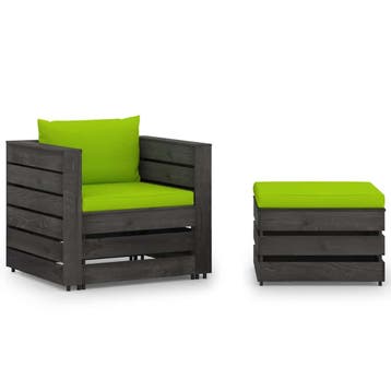 vidaXL 2-delige Loungeset met kussens grijs geïmpregneerd, Verzenden, Loungeset