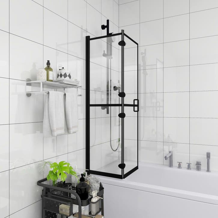 vidaXL Douchewand inklapbaar 100x140 cm ESG zwart, Doe-het-zelf en Bouw, Sanitair, Nieuw, Verzenden