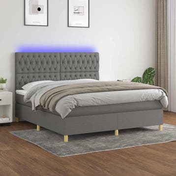 vidaXL Boxspring met matras en LED stof donkergrijs 160x200, Maison & Meubles, Verzenden