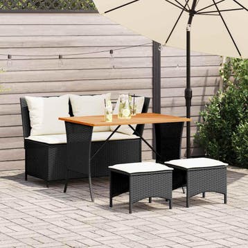 vidaXL 4-delige Tuinset met kussens poly rattan zwart, Verzenden, Nieuw, Tuinset