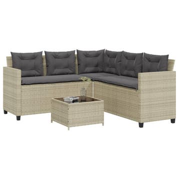 vidaXL Tuinbank met tafel en kussens L-vormig poly rattan, Verzenden