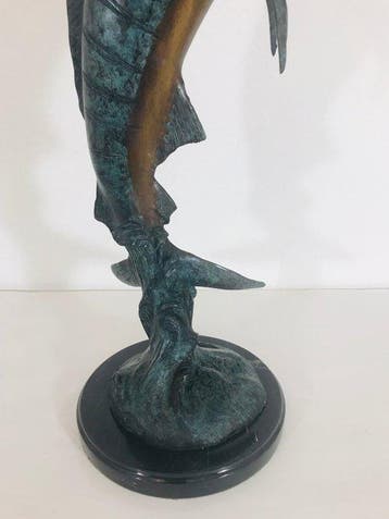 sculptuur, Marlin jumping - 65 cm - Brons op marmeren sokkel, Antiquités & Art