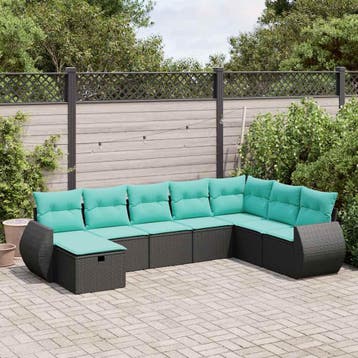 vidaXL 8-delige Loungeset met kussens poly rattan zwart, Verzenden, Nieuw, Loungeset