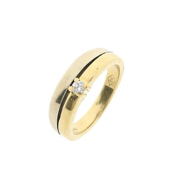 Bicolor gouden ring met diamant; 0,11 ct., Handtassen en Accessoires, Ringen, 18 tot 19, Gebruikt, Ophalen of Verzenden, Met edelsteen