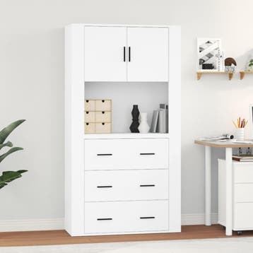 vidaXL Hoge kast bewerkt hout wit, Verzenden, Nieuw