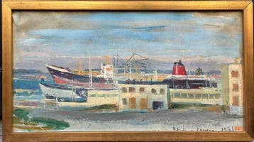 Augustin Mémin (1910 - 1981) - Marine - Port de Lavera -, Antiek en Kunst