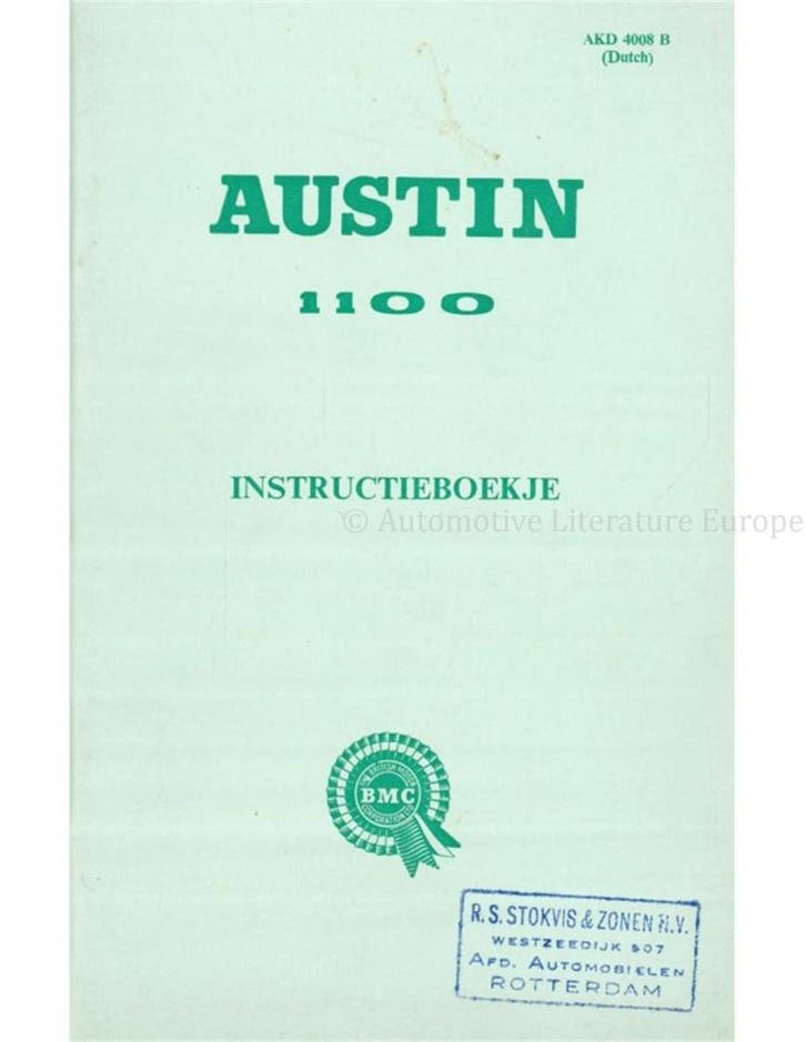1965 AUSTIN 1100 INSTRUCTIEBOEKJE NEDERLANDS, Autos : Divers, Modes d'emploi & Notices d'utilisation