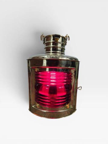 Lampe - Laiton, Verre - Rouge, Antiquités & Art