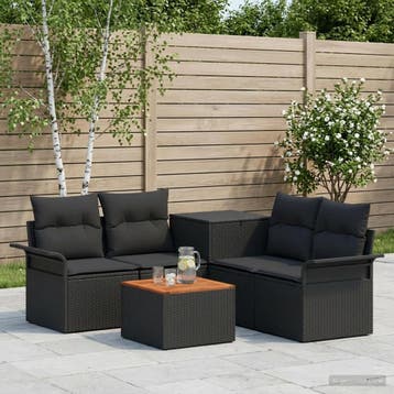 vidaXL Bankstel 6 st 4-Aantal zitplaatsen Zwart Poly Rattan, Verzenden, Nieuw