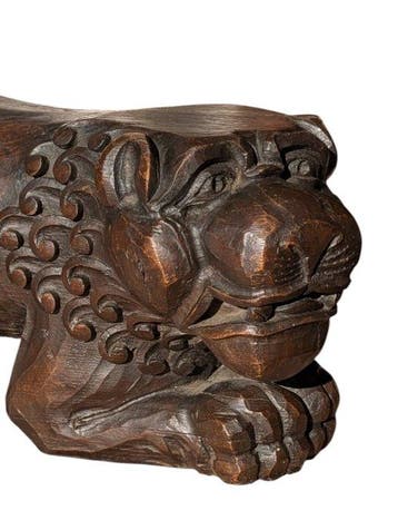 Big Antique Lion Statue, Bali - Hout - Indonesië - 21e eeuw, Antiquités & Art
