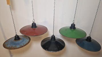 Plafondlamp (5) - Emaille, Staal - Geëmailleerde lampen 5, Antiek en Kunst