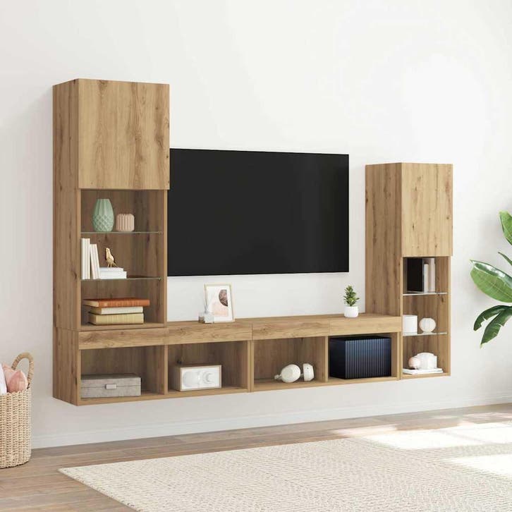 vidaXL TV Kast 4 pcs artisanaal eikenkleurig Bewerkt hout, Maison & Meubles, Armoires | Mobilier de télévision, Envoi