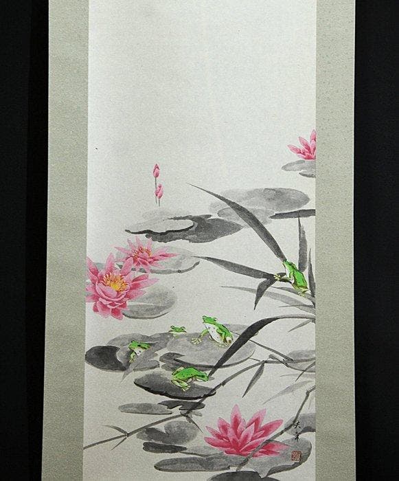 Frogs on lotus leaf -  Takai Tensho - Japon (Sans, Antiquités & Art, Antiquités | Autres Antiquités