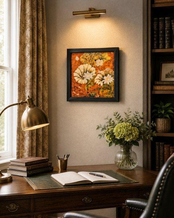 Painting of Asian Lotus - Lacquer Painting with Golden Leaf, Antiek en Kunst, Kunst | Designobjecten