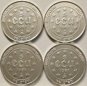België. Lot of 4 Silver 5 Ecus – Charles V / Charles Quint