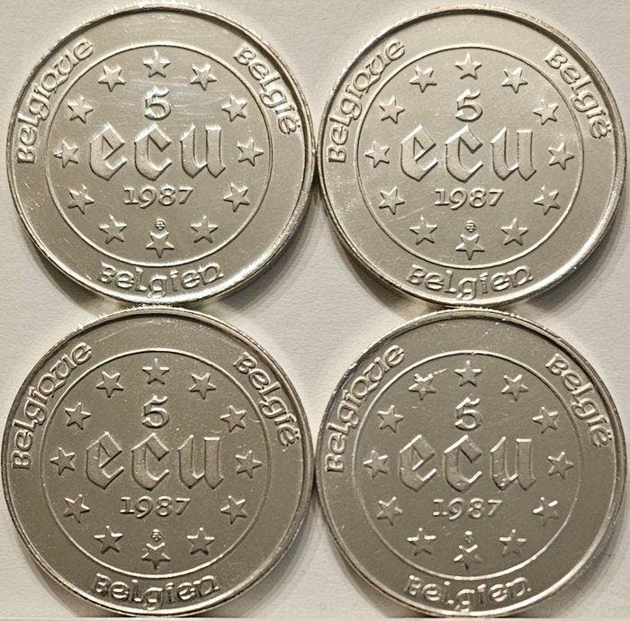 België. Lot of 4 Silver 5 Ecus – Charles V / Charles Quint, Timbres & Monnaies, Monnaies | Pays-Bas