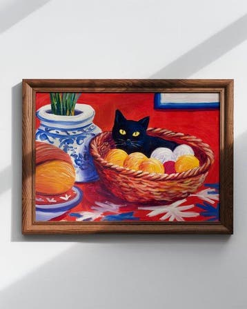 E. García - Gato negro sobre fondo rojo XL