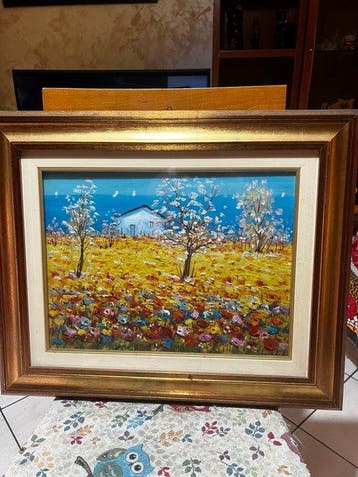Francesco Grassi (1940) - Paesaggio primaverile fiorito, Antiek en Kunst