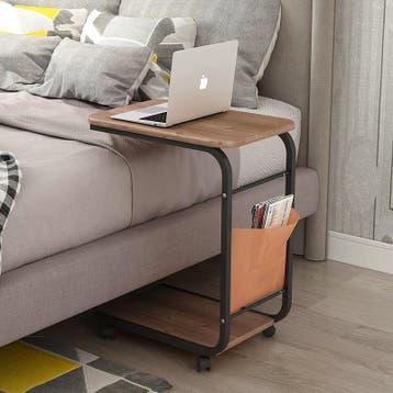 Bijzettafel Zwart Metaal met Hout - Op Wieltjes - Vierkant, Verzenden, Nieuw