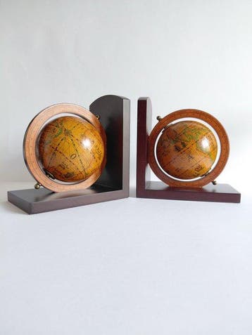 Boekensteunen (2) - Cale boek wereldbol art déco - Hout,