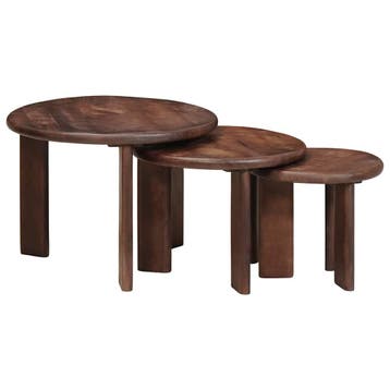 vidaXL Nesting Koffietafels 3 pcs Donkerbruin Massief Mango, Verzenden