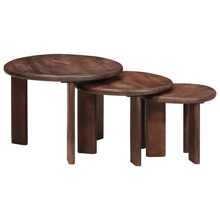 vidaXL Nesting Koffietafels 3 pcs Donkerbruin Massief Mango, Maison & Meubles, Tables | Tables de salon, Envoi
