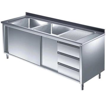 Spoeltafel | RVS | 2 Spoelbakken (Links) + Afdruipvlak |, Verzenden, Nieuw in verpakking