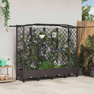 vidaXL Verhoogd Bed met Trellis en Dak Bruin 203,5 x 40 x, Verzenden