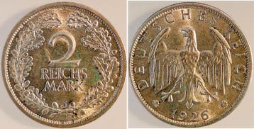 Duitsland 2 Reichsmark 1926j kl Kraetzerchen, Archiv Fran..., Verzenden