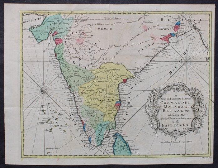 Inde - Inde,Bengale; J. Hinton - A New & Correct Map of, Livres, Atlas & Cartes géographiques