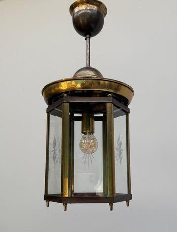 Lampe à suspendre - Laiton, Verre - Lampe de couloir /, Antiquités & Art