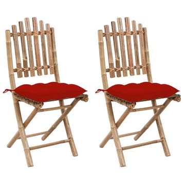 vidaXL Opklapbare stoelen (2 stuks) met kussens, bamboe, Verzenden, Nieuw