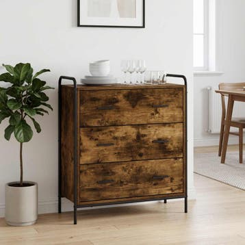 vidaXL Dressoir Gerookt eiken 97 x 33 x 81 cm Bewerkt hout, Verzenden, Nieuw