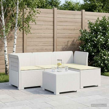 vidaXL 4-Zitter Tuin Sofa met Kussens Rattan Look PP Wit, Verzenden, Nieuw