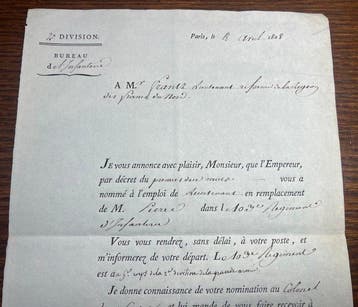 Le Maréchal Clarke [Premier Empire] - brevet de lieutenant, Collections