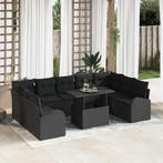 vidaXL Tuinbank Set met kussen met opslag 10 pcs Zwart Poly, Verzenden, Nieuw
