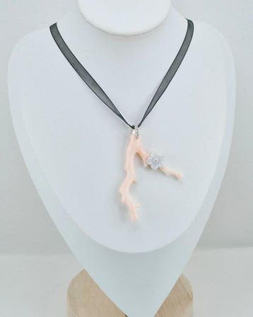 Koraal - Zilver - Hanger - Roze koraal en camee